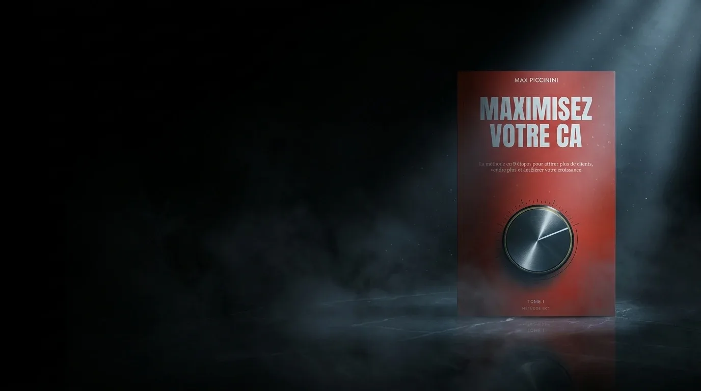 Le livre « Maximisez votre CA » de Max Piccinini, tome I de la Méthode 9X, photographié en studio